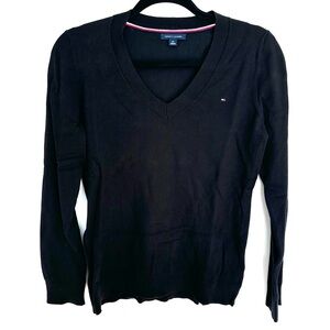 Tommy Hilfiger Essential Solid V-Neck Sweater, Cotton, Black, S